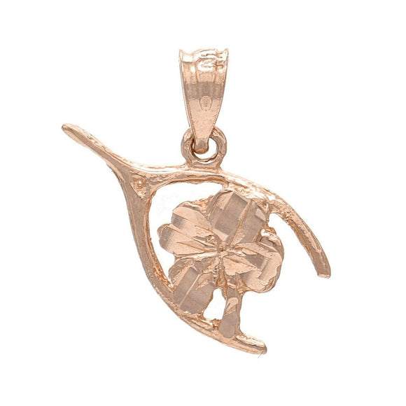 14k Rose Gold Four Leaf Clover Lucky Wish Bone Charm Pendant 0.9gram