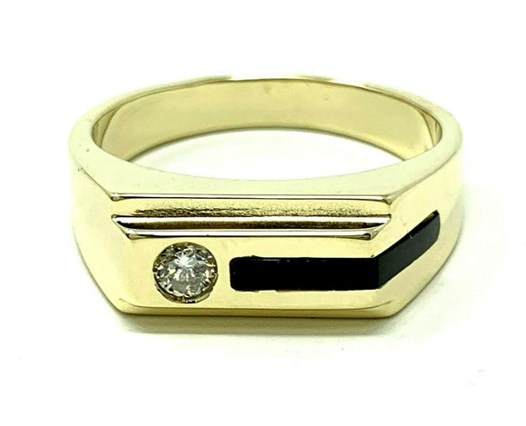 Men's 14k Yellow Gold Black Onyx & Natural Genuine Diamond Ring Size 9.5