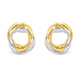Italian 14k Yellow & White Gold Shiny Mini Twisted Love Knot Stud Earrings - Double Twisted Circles