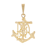 14k Yellow Gold Jesus Christ Crucifix Mariner Anchor Charm Pendant 1.3" 3.1 gram