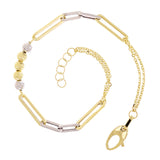 Italian 14k Two Tone Gold Ball Bead & Paper Clip Link Bracelet 7.5" 3 grams
