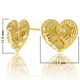 10k Yellow Gold Diamond Cut Nugget Heart Stud Earrings 11.8mm x 13.8mm 1.9 grams