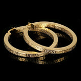 Italian 14k Yellow Gold Greek Key Hollow Hoop Earrings 1.2" 3mm 3.2 grams