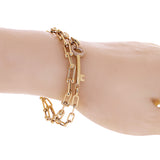 Italian 14k Yellow Gold Double U Shape Hardwear Lock & Key CZ Charm Bracelet 7.5" - 7.5" 12.9 grams