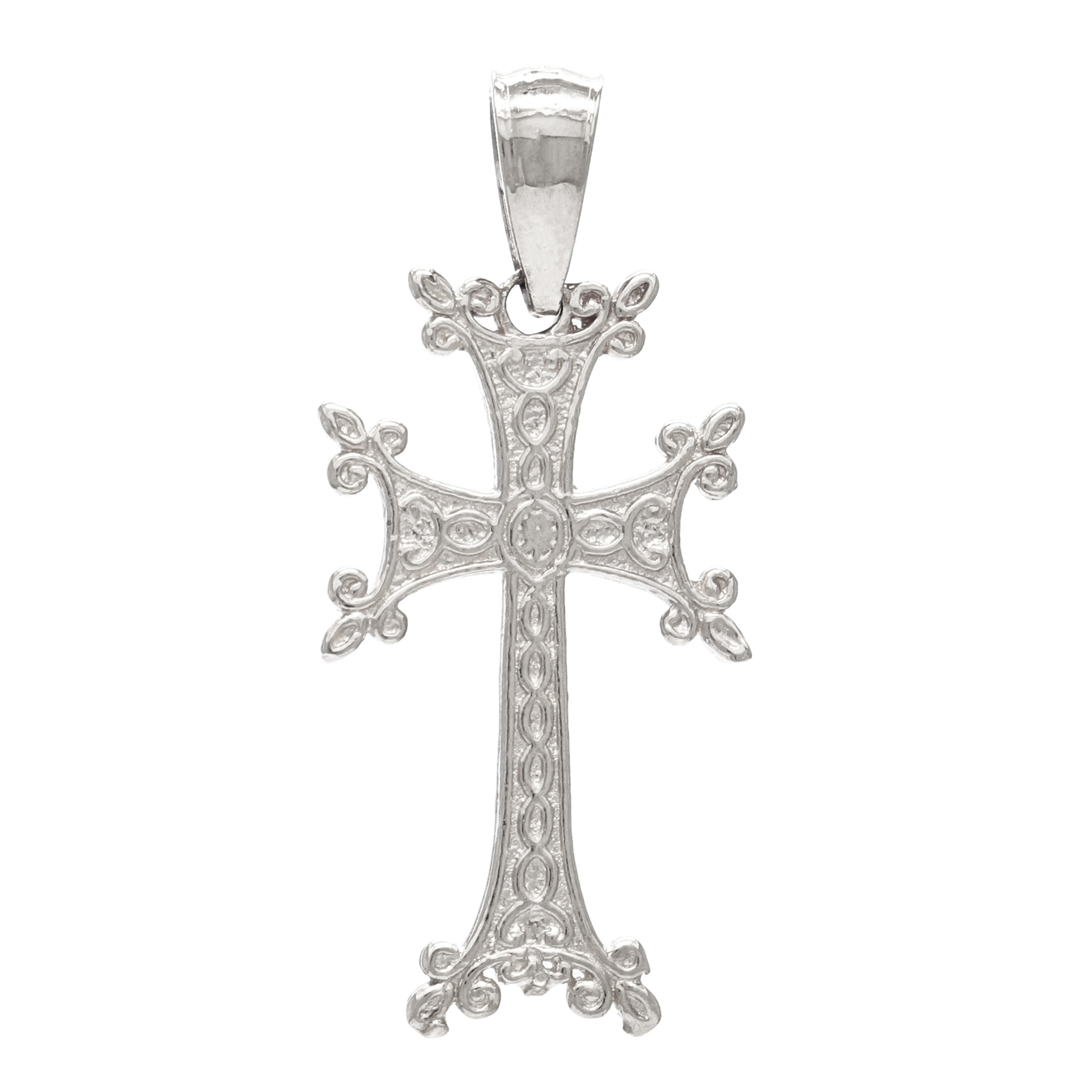14k White Gold Khachkar Armenian Cross Charm Pendant 1.4 grams - White