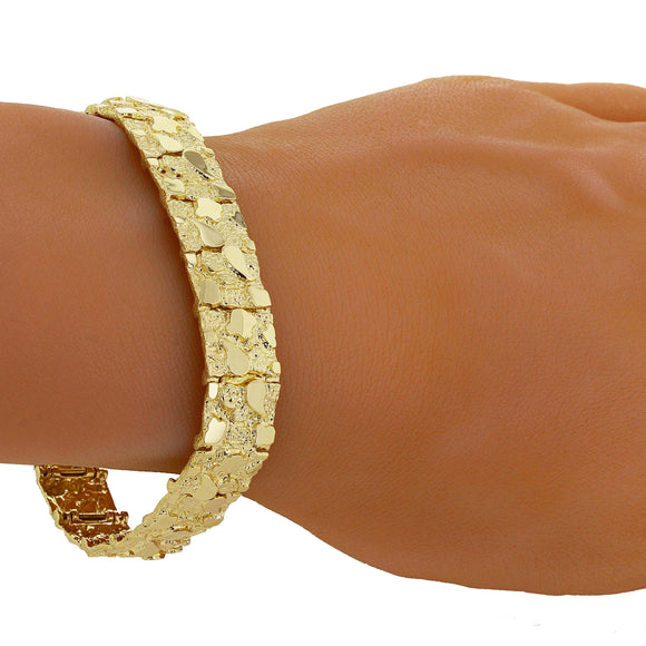 10k Yellow Gold Solid Nugget Bracelet Adjustable 9