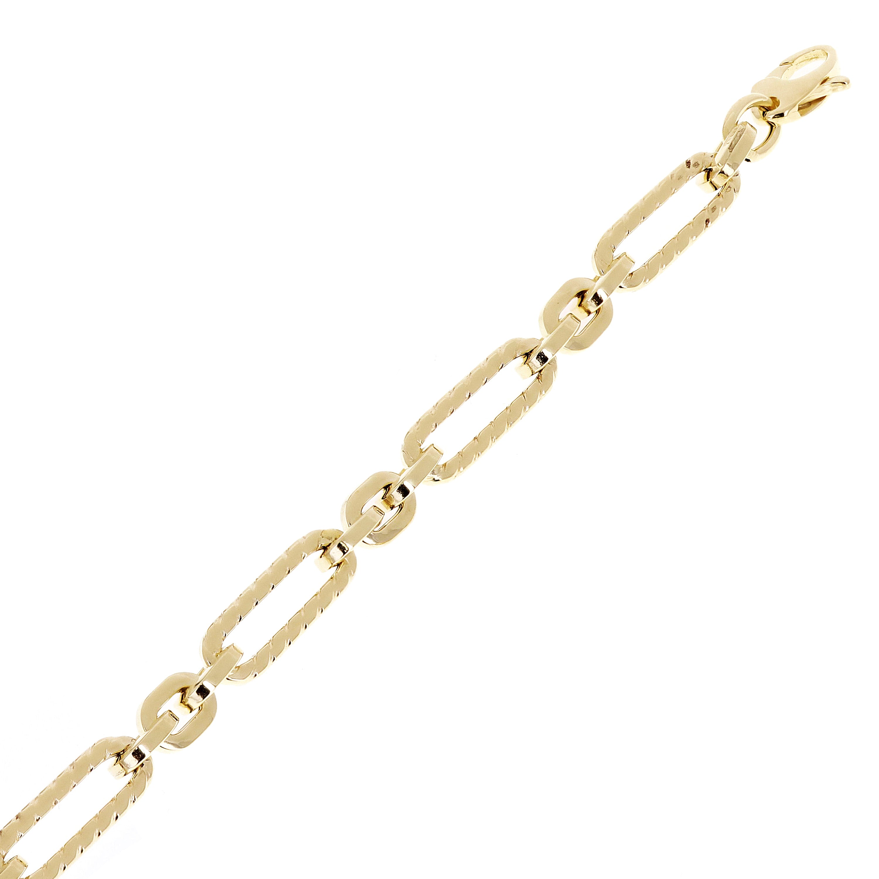 Italian 14k Yellow Gold Hollow Rope Style Paper Clip Chain Bracelet 7.75" 3.6g