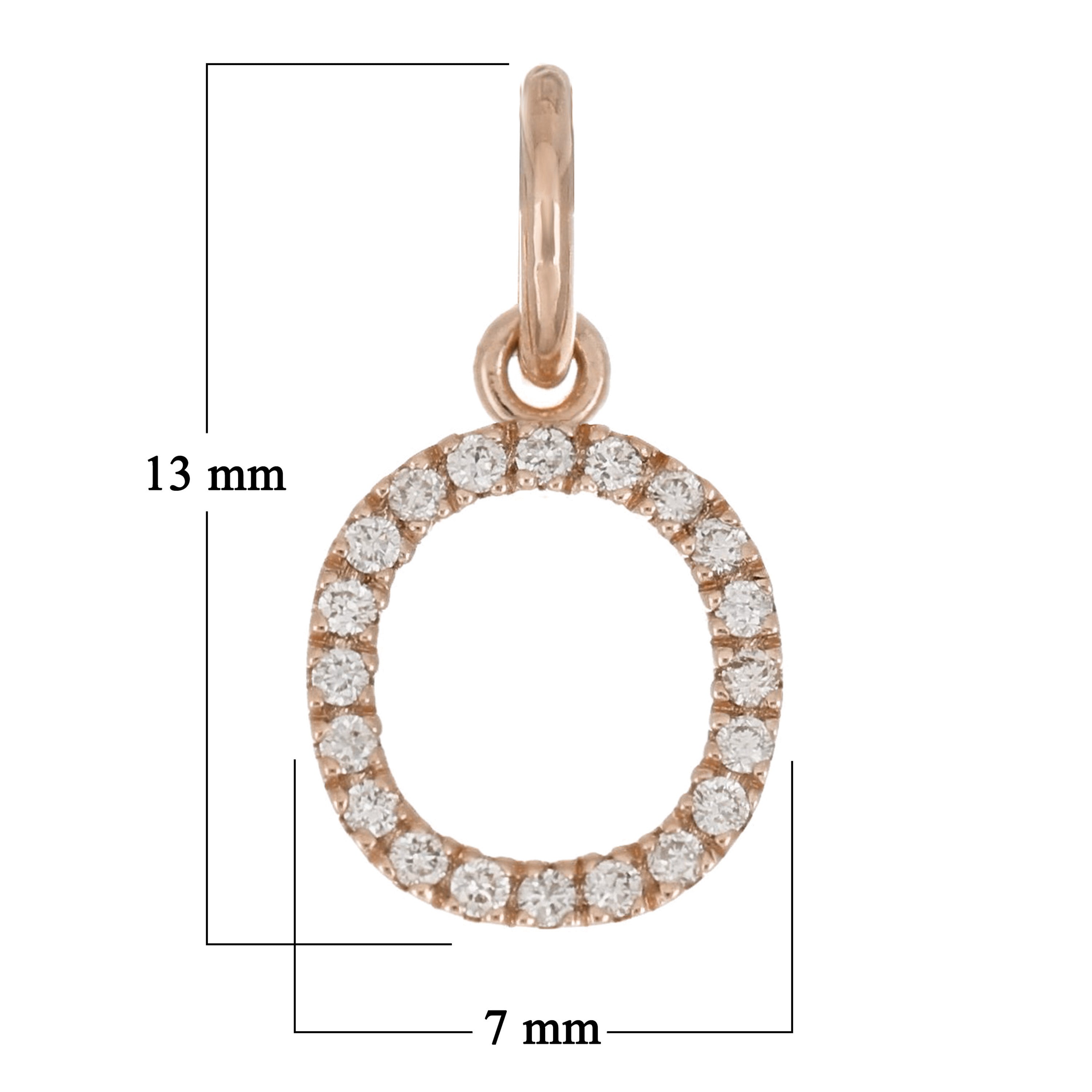 14k Rose Gold Diamond Initial Letter O Charm Pendant - Letter O,Rose