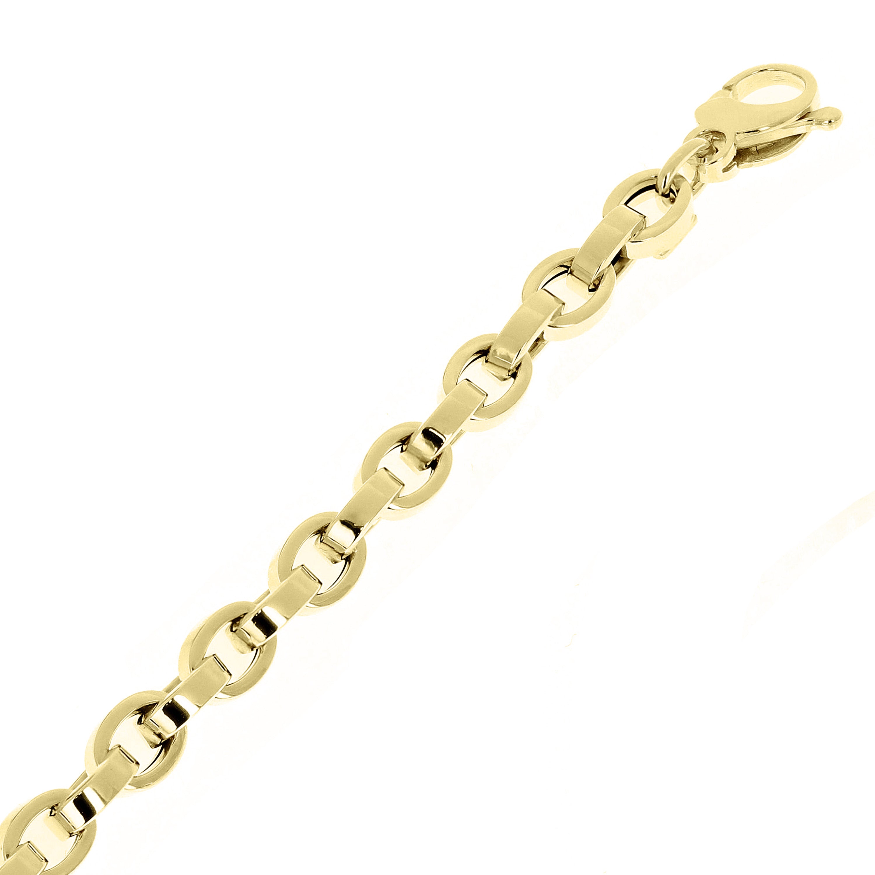 Italian 14k Yellow Gold Hollow Oval Link Rolo Chain Bracelet 7.5" 6.2mm 4.7grams