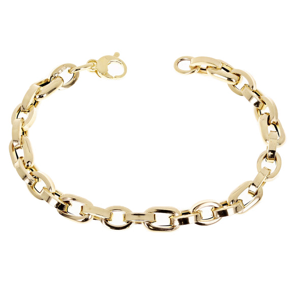 Italian 14k Yellow Gold Hollow Oval & Rectangle Link Bracelet 8