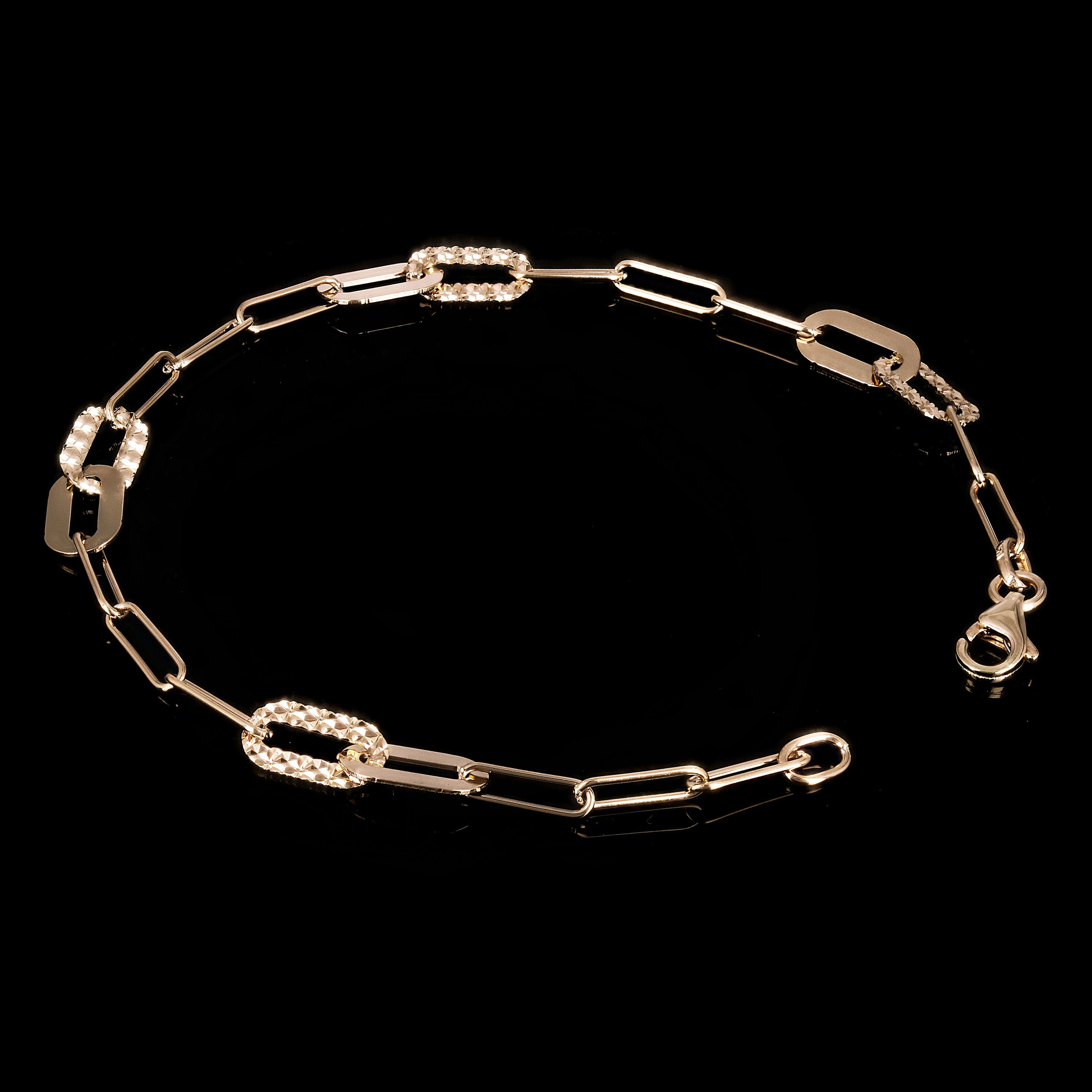Italian 14k Yellow Gold High Polished & Diamond Cut Paperclip Link Bracelet 7"