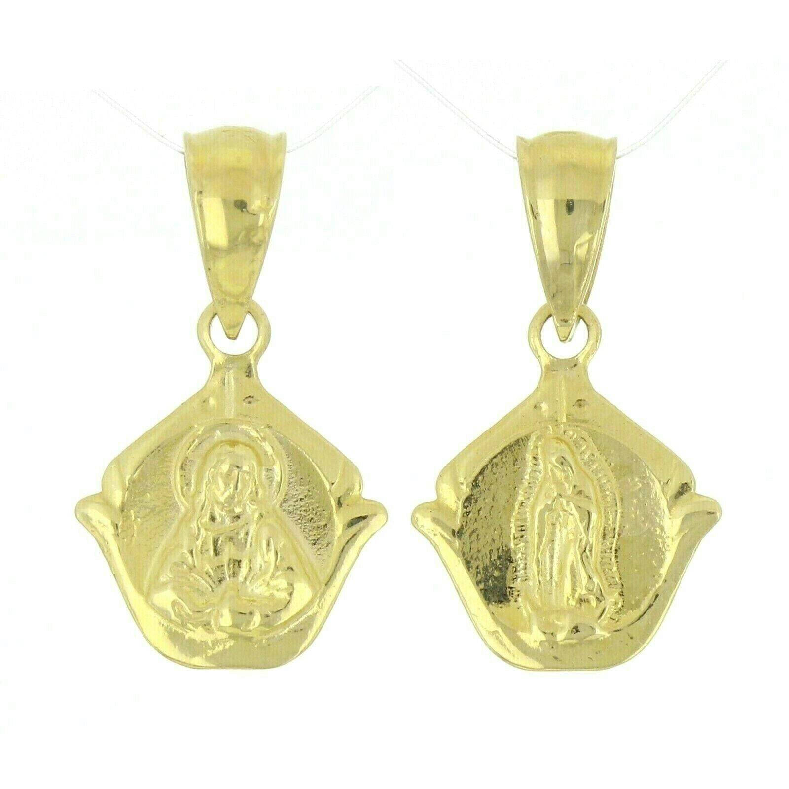 14k Gold Reversible Lady of Guadalupe & Sacred Heart of Jesus Charm Pendant