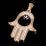 Italian 14k Yellow Gold Enamel Hamsa Hand Pendant with CZ 26.9mmx16.6mm 2.3g - Big