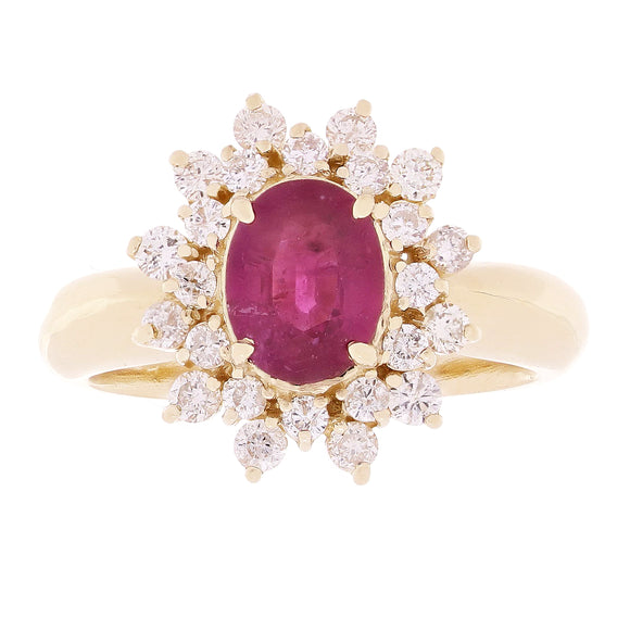 14k Yellow Gold 0.68ctw Ruby & Diamond 2-Tiered Snowflake Cluster Cocktail Ring