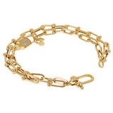 Italian 14k Yellow Gold Double Link U Shape Hardwear & Paper Clip Bracelet 7.75" - 7.8" 12.7 grams