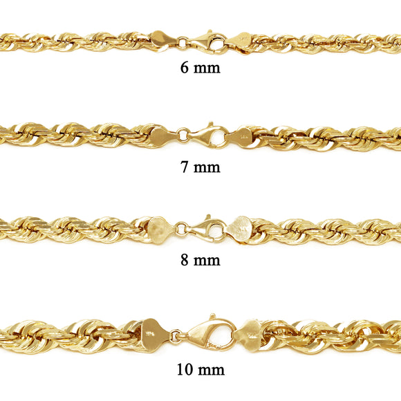 14k Yellow Gold Solid Diamond Cut Rope Chain Necklace