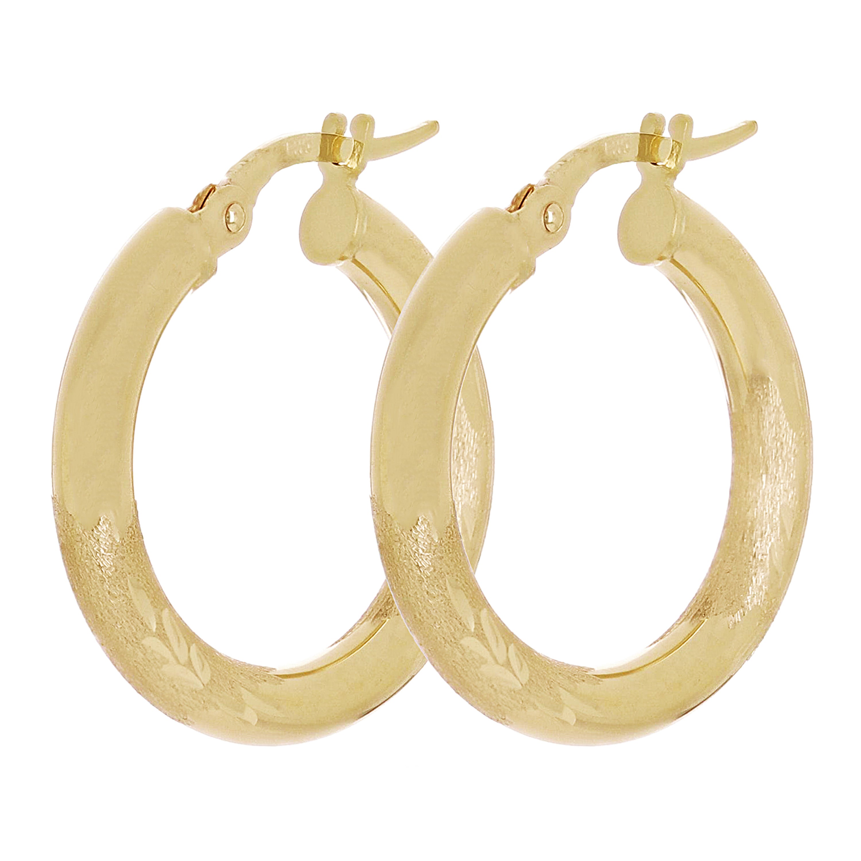 Italain 14k Yellow Gold Polished & Sand Finish Round Hoop Earrings 22mmx3mm 1.7g