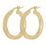 Italain 14k Yellow Gold Polished & Sand Finish Round Hoop Earrings 22mmx3mm 1.7g
