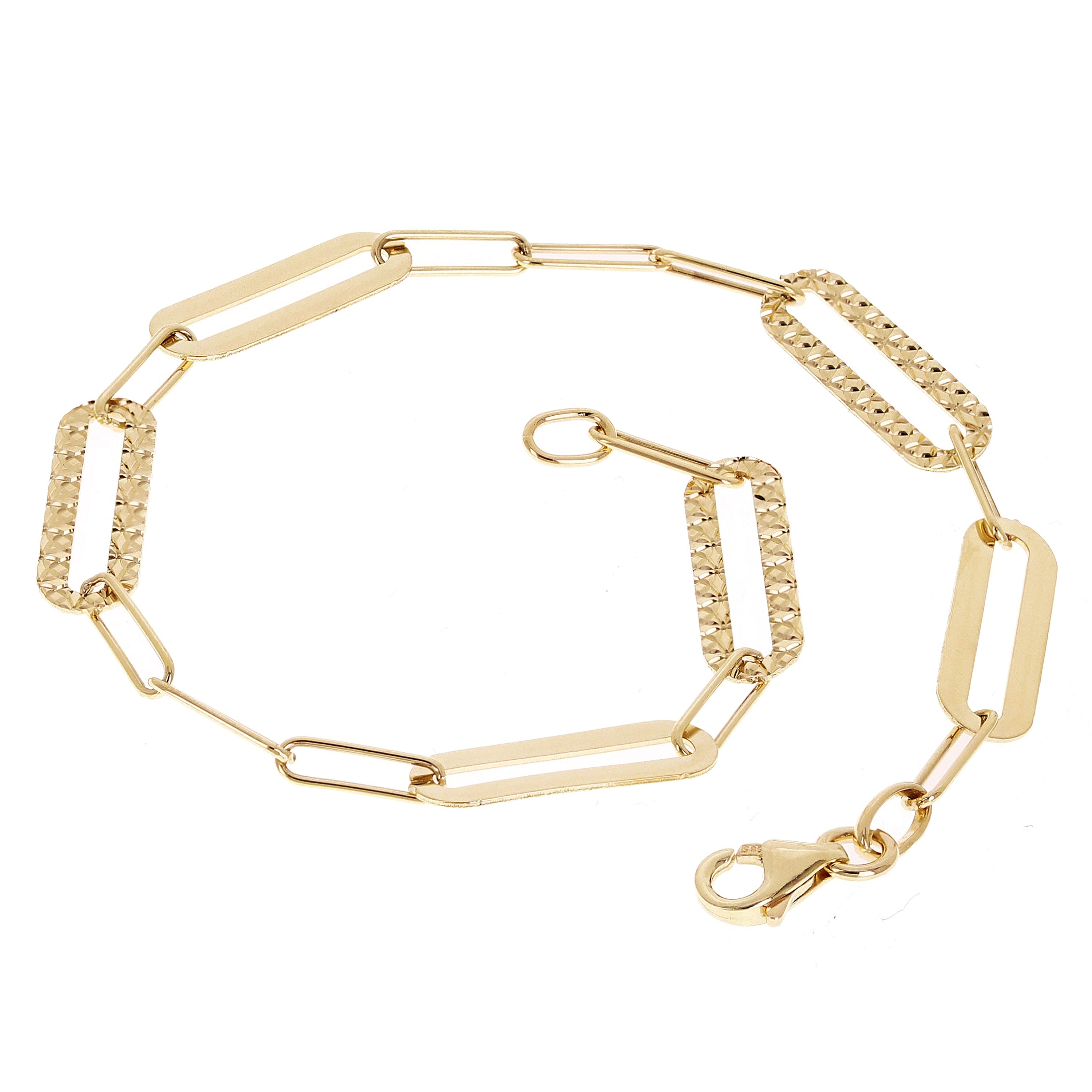 Italian 14k Yellow Gold High Polished & Diamond Cut Paperclip Link Bracelet 7" 6.2mm 3.1 grams