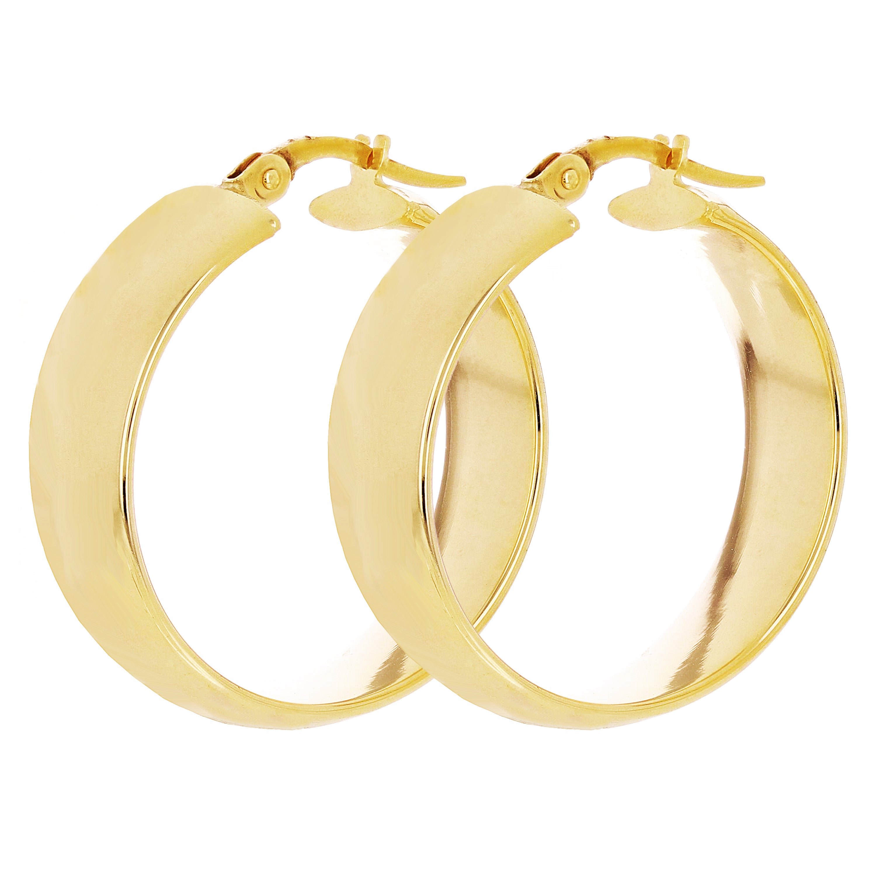 Italian 14k Yellow Gold Shiny Round Hollow Hoop Earrings 1" 7.4mm 3.3 grams