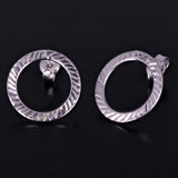 Italian 14k White Gold Diamond-Cut Open Eternity Circle Hoop Drop Stud Earrings - White