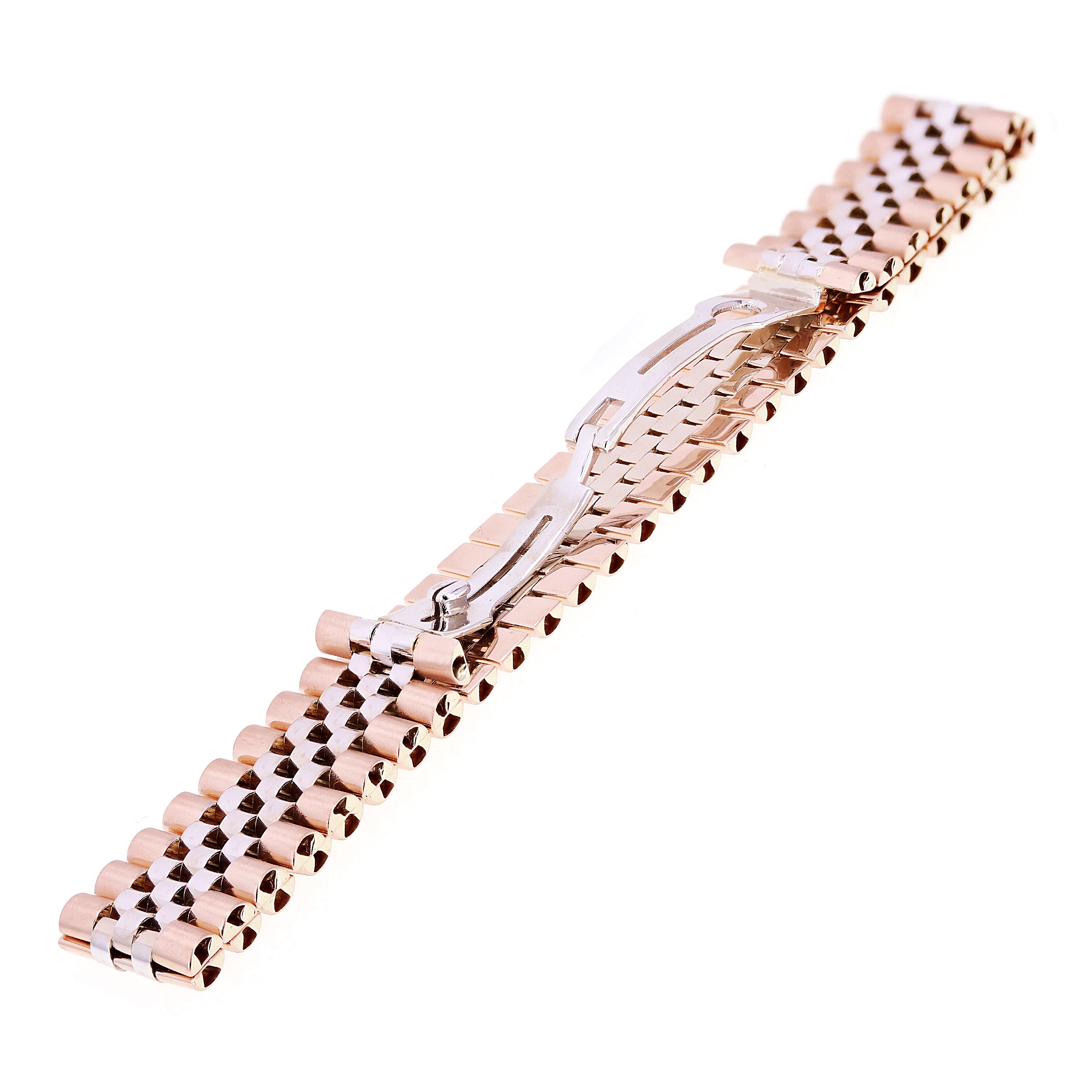 Italian Two-Tone 14k White & Rose Gold Watch Link Bracelet 8.5" 15mm 36 grams - White and Rose 36 grams
