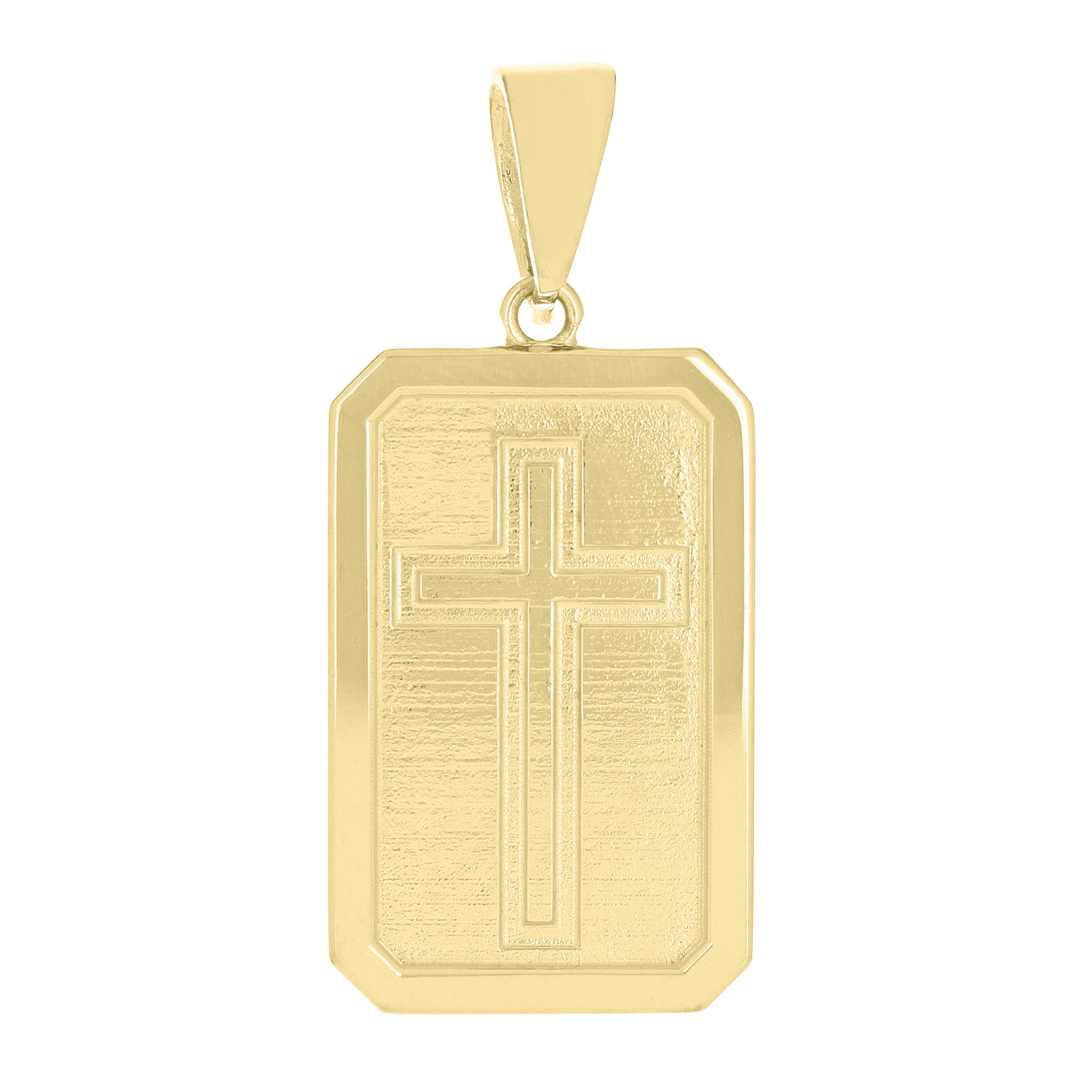 14k Yellow Gold Rectangle Plate Cross Medal Charm Pendant 1.4" 5.5 grams