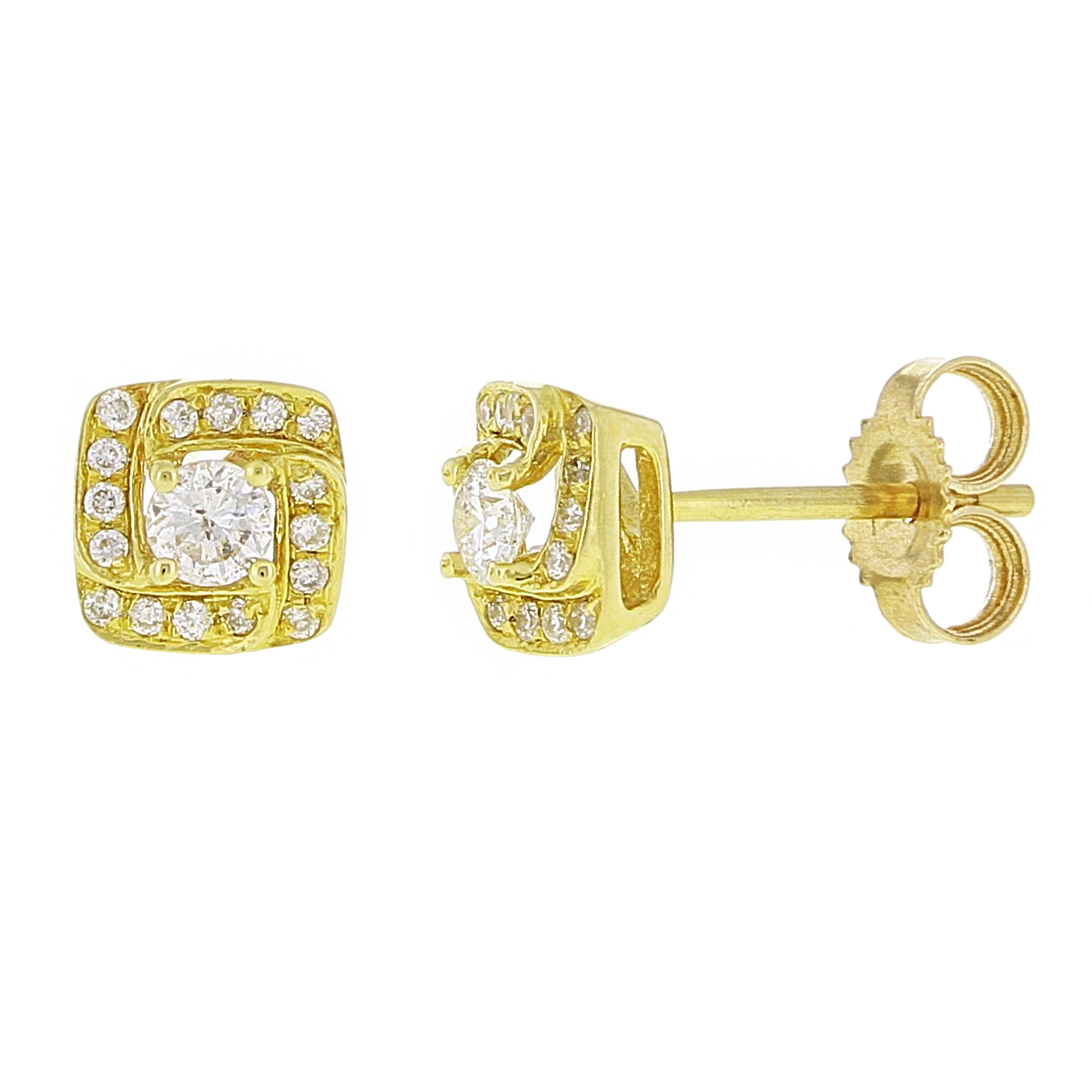 14k Yellow Gold 0.25ctw Diamond Solitaire Square Frame Stud Earrings