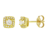 14k Yellow Gold 0.25ctw Diamond Solitaire Square Frame Stud Earrings