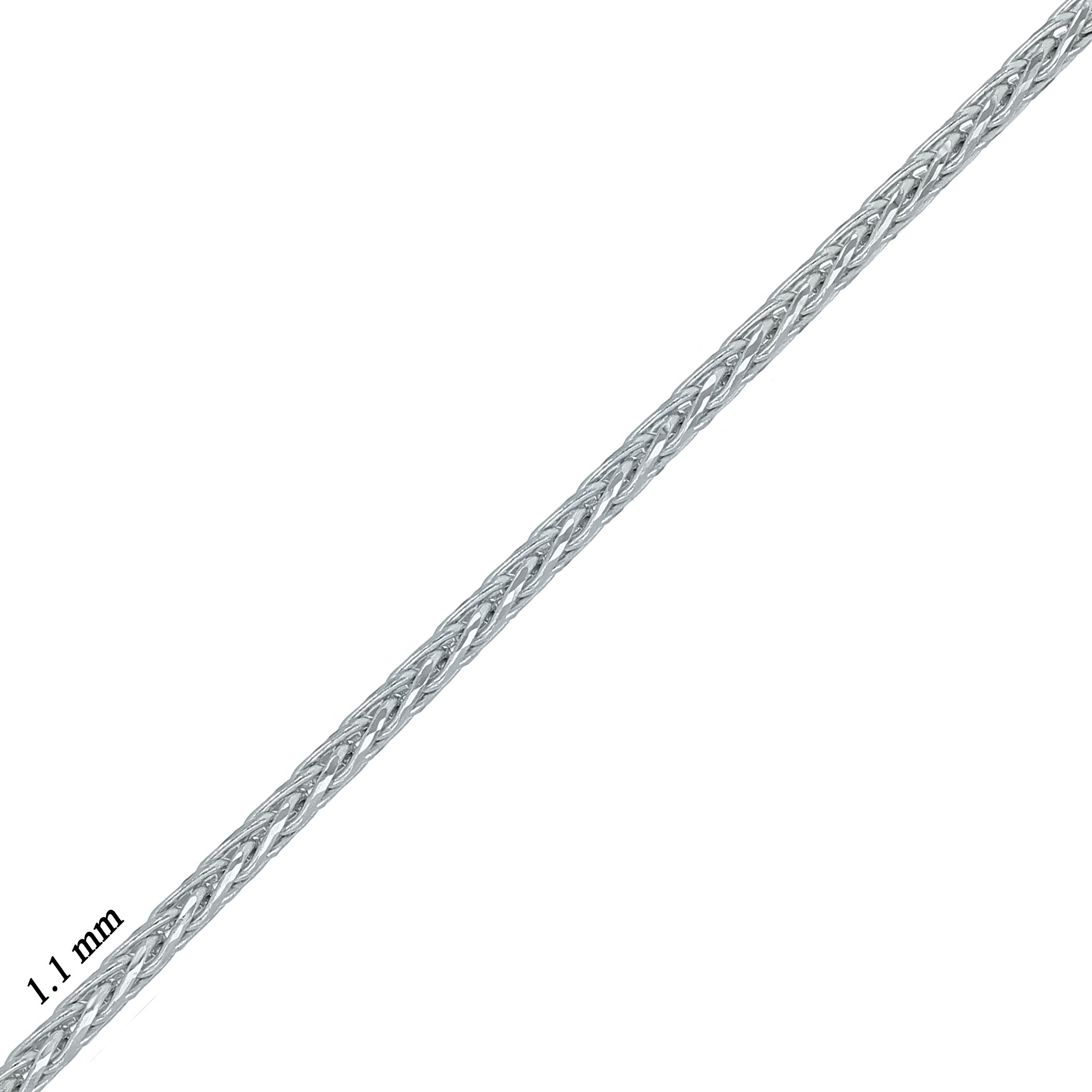 Italian 14k White Gold Solid Spiga Wheat Chain Necklace 16" 1.1mm 3.1 grams - White,1.1mm 16" 3 grams