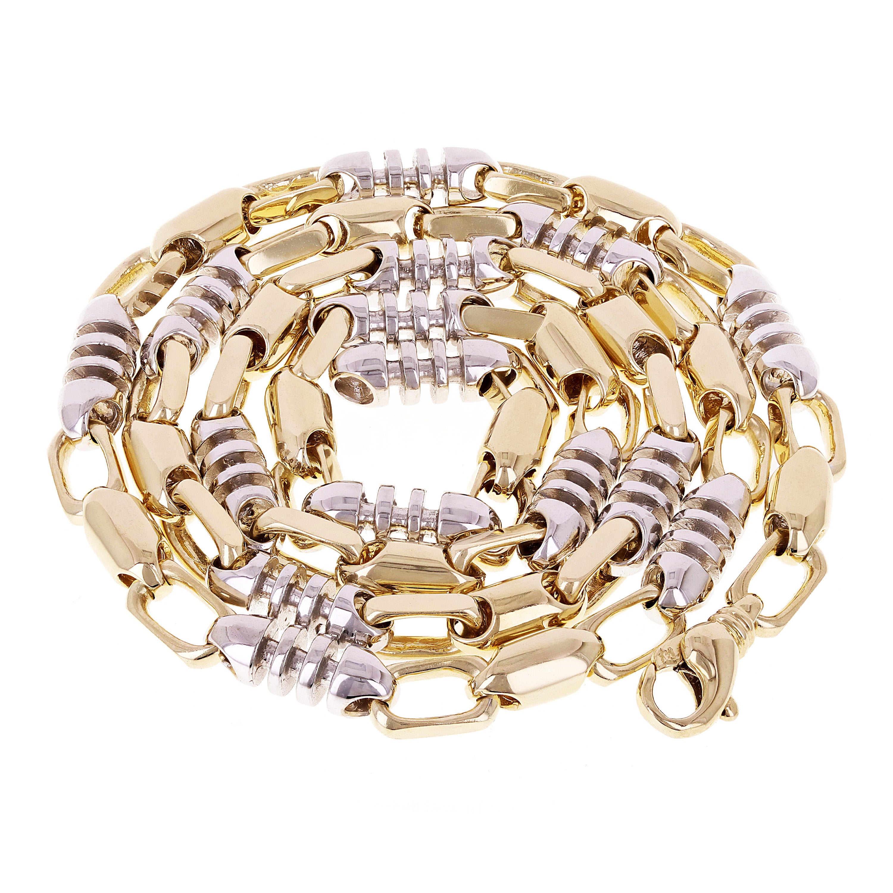 14k Yellow & White Gold Solid Handmade Link Chain Necklace 20" 6.9mm 87.2 grams - 20"