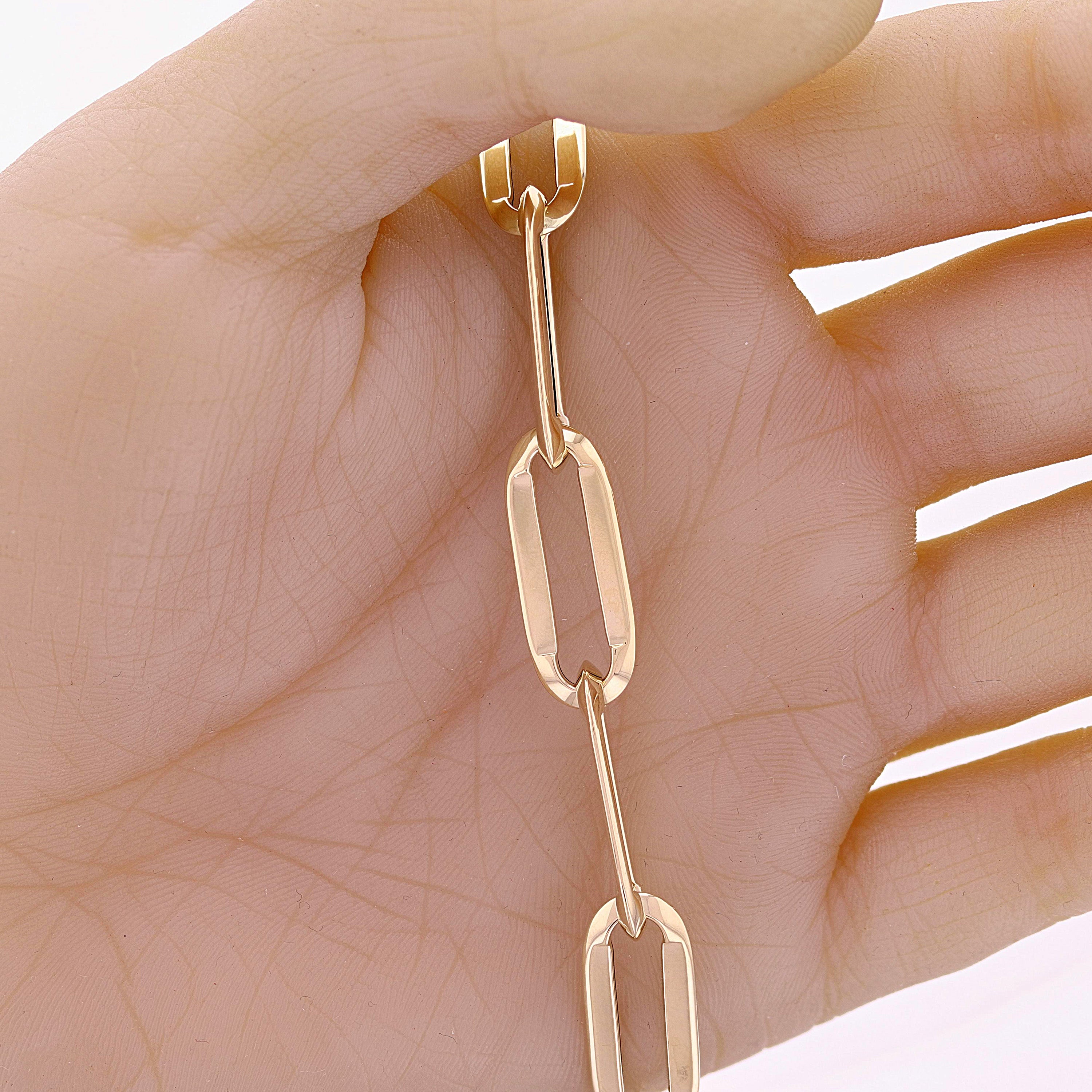 Italian 14k Yellow Gold Hollow Oval Paper Clip Bracelet 8.5" 9.5mm 6.6 grams