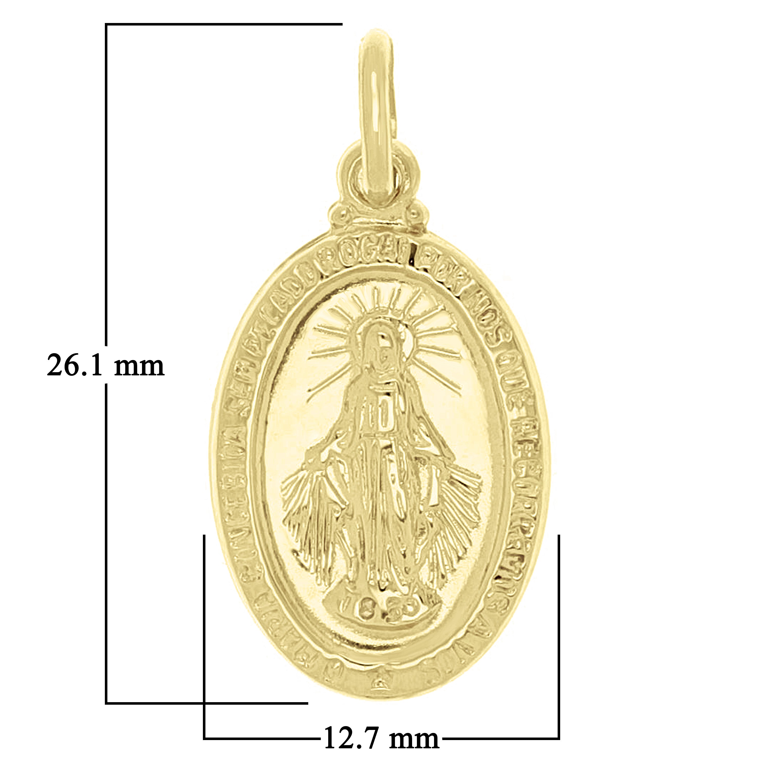 Italian 14k Yellow Gold Mother Mary Miraculous Medal Charm Pendant 1" 1.5 grams