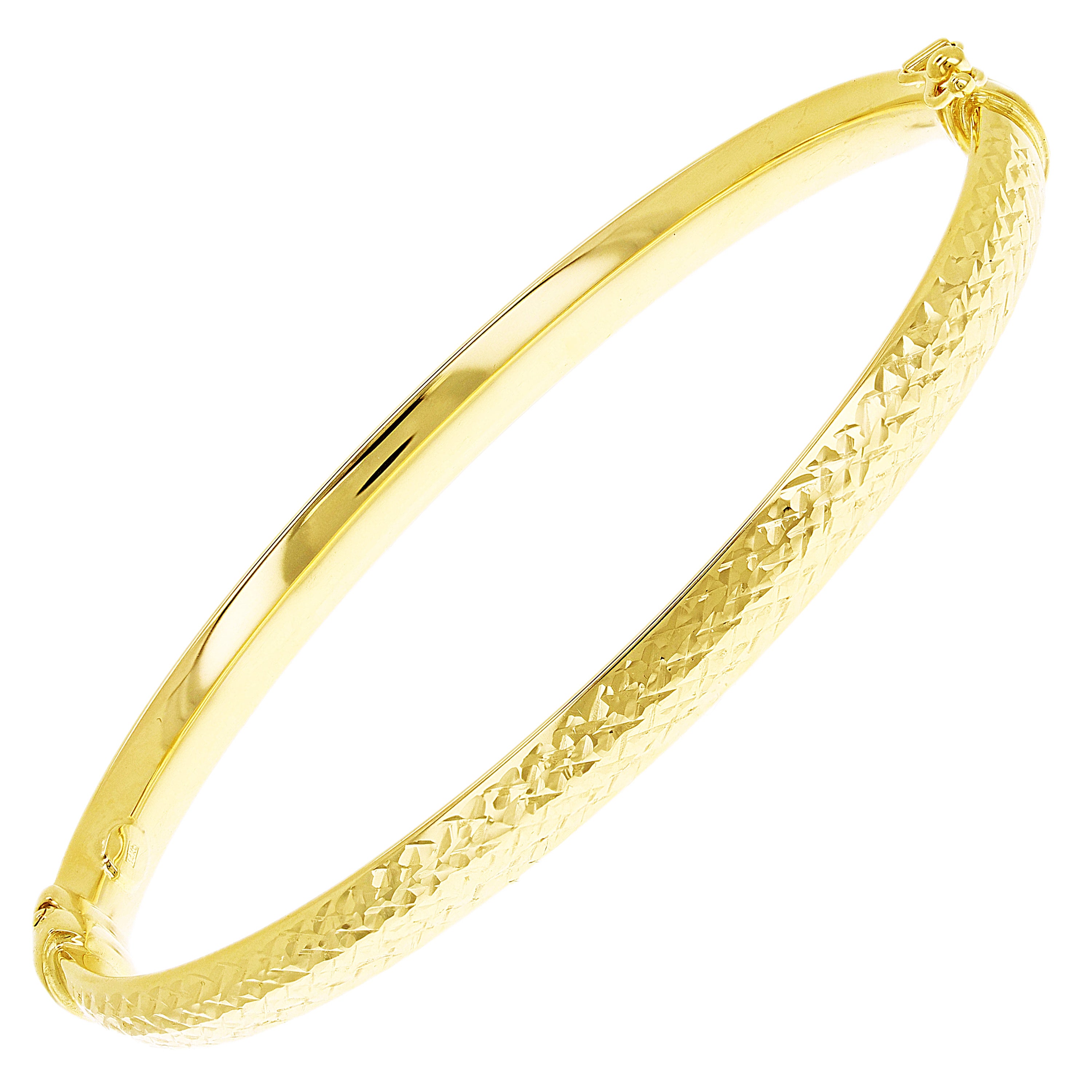 Italian 14k Yellow Gold Hollow Diamond Cut Bangle Bracelet 7" 5.3mm 5 grams