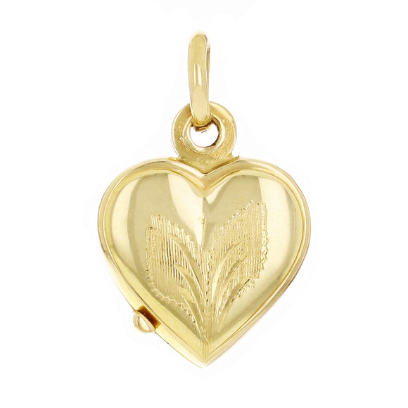 14k Yellow Gold Heart Shaped Locket Leaf Design Pendant - Leaf