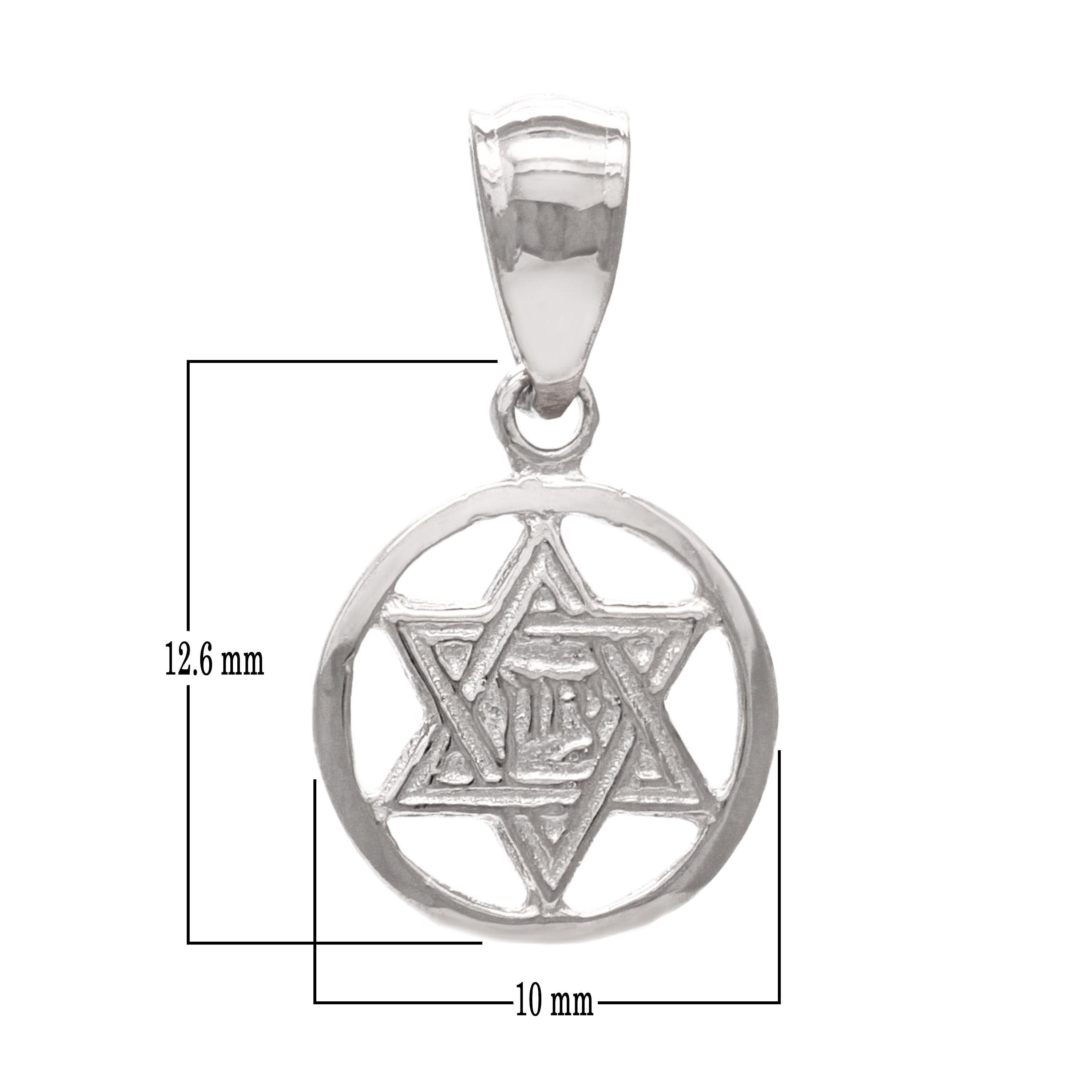 14k White Gold Small Jewish Star Of David Hebrew Chai Charm Pendant 0.9 gram - White
