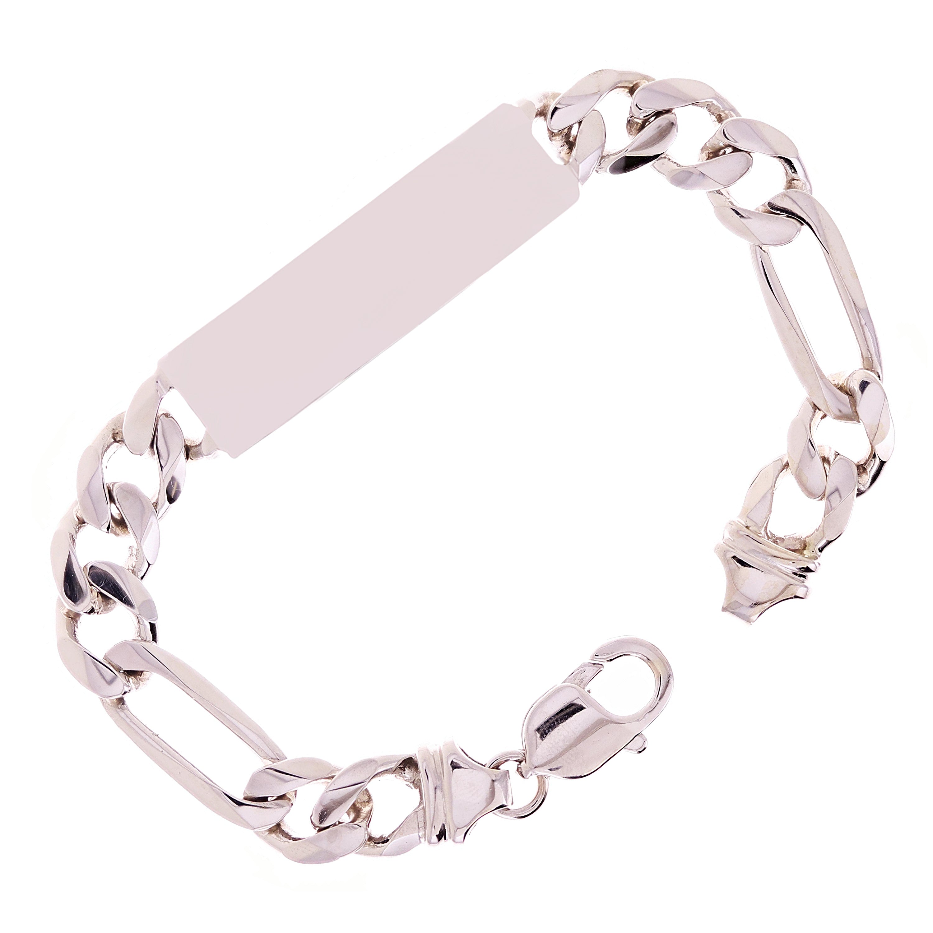 14k White Gold Solid Figaro Chain ID Bracelet 8" 10.5mm 40 grams - 8" 40 grams