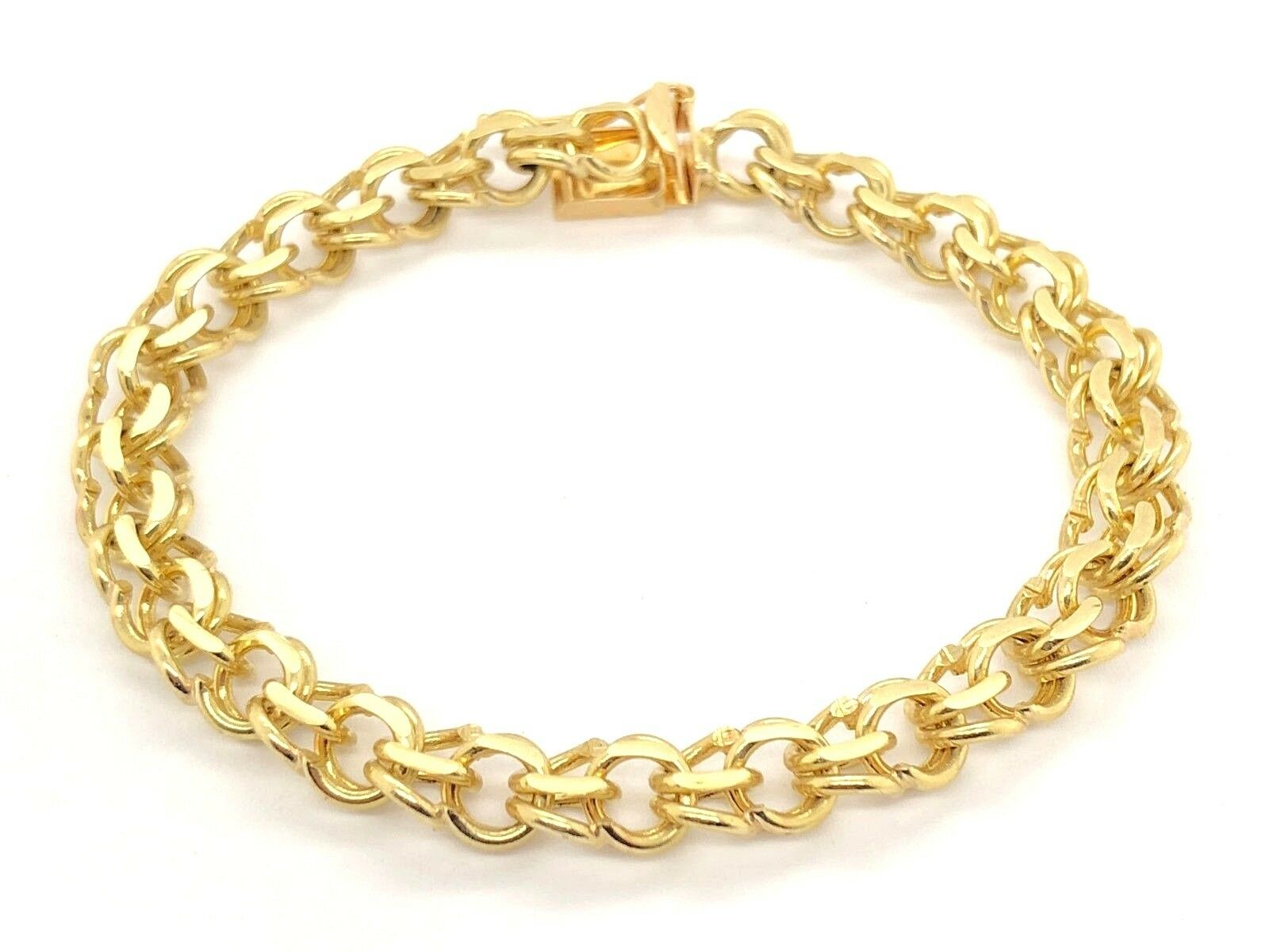 10k Yellow Gold Solid Double Link Charm Bracelet 7" 7.5mm 15.8 grams