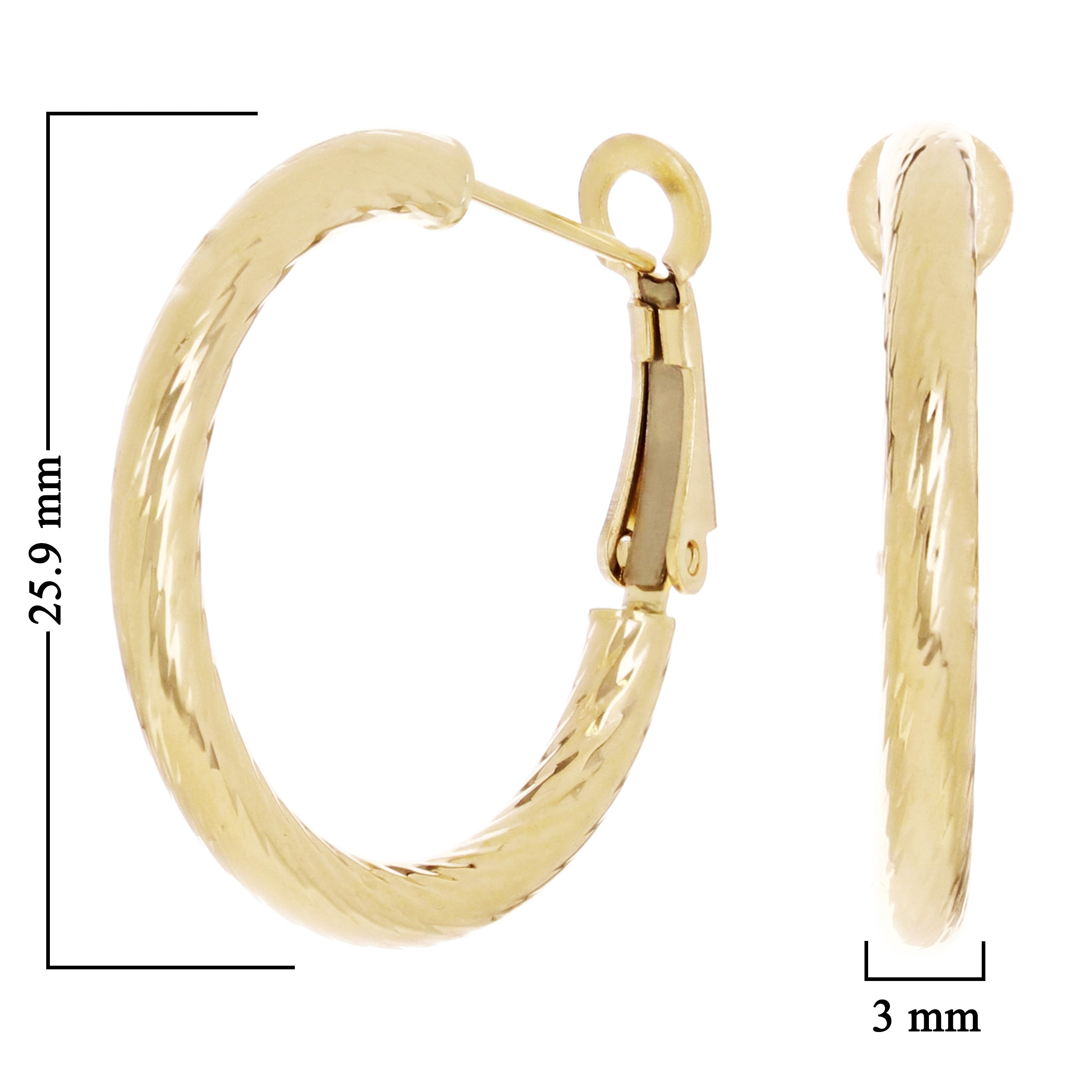 Italian 14k Yellow Gold Twisted Round Hoop Earrings 1" 3mm 2.7 grams