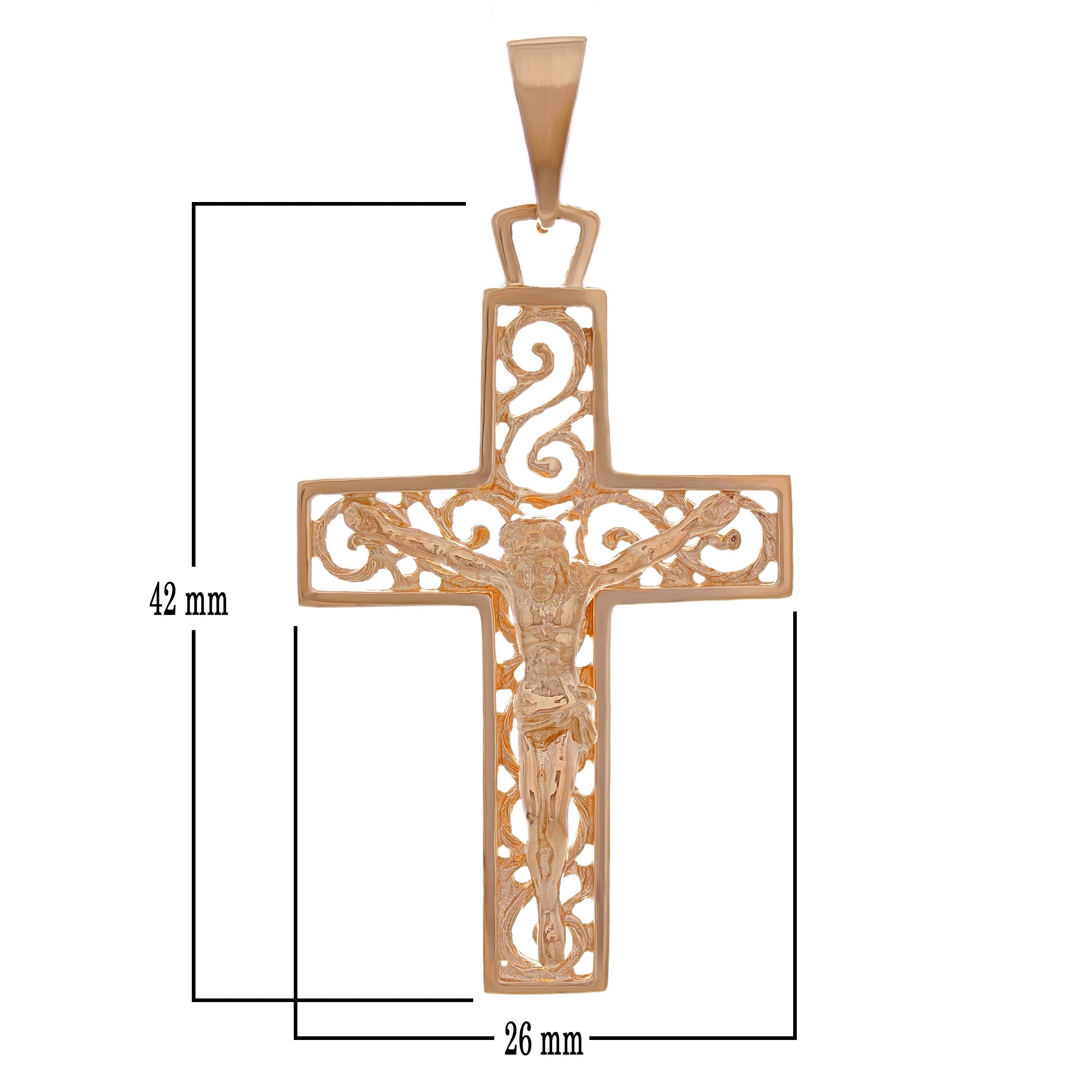 14k Rose Gold Jesus Christ Crucifix Cross Religious Charm Pendant 2" 5.2 grams - Rose
