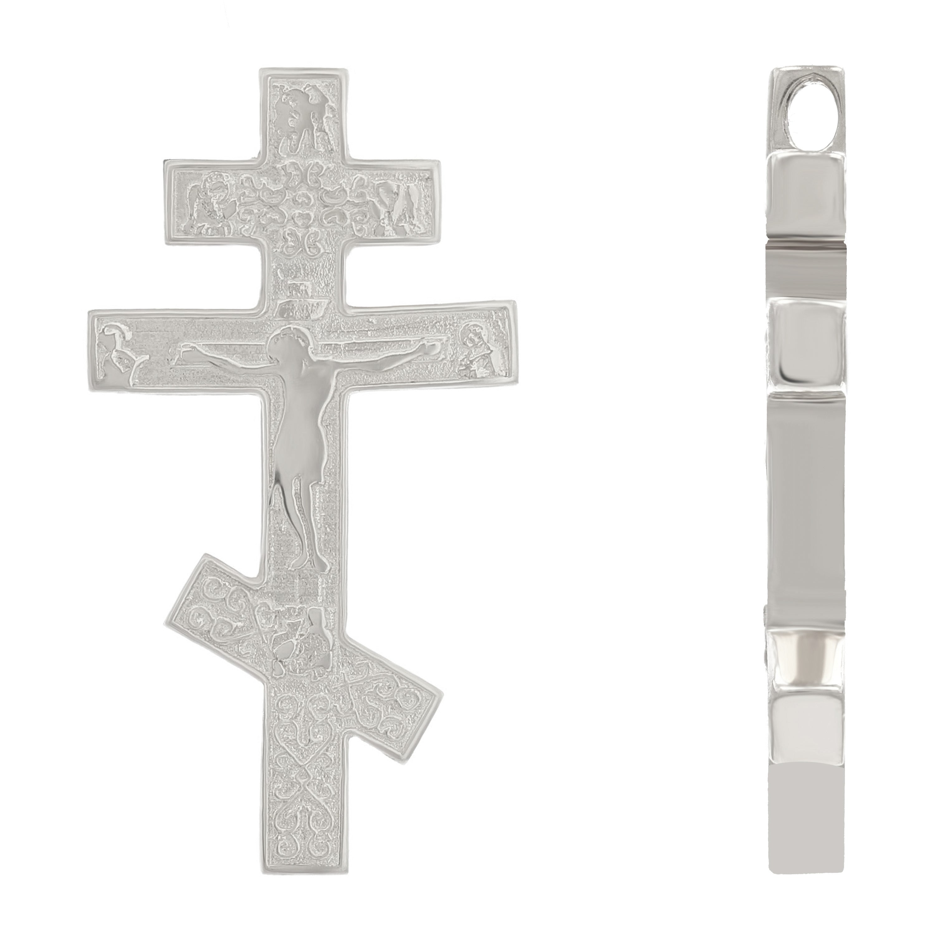 14k White Gold Russian Orthodox Cross Religious Charm Pendant 1.2" 3 grams - White