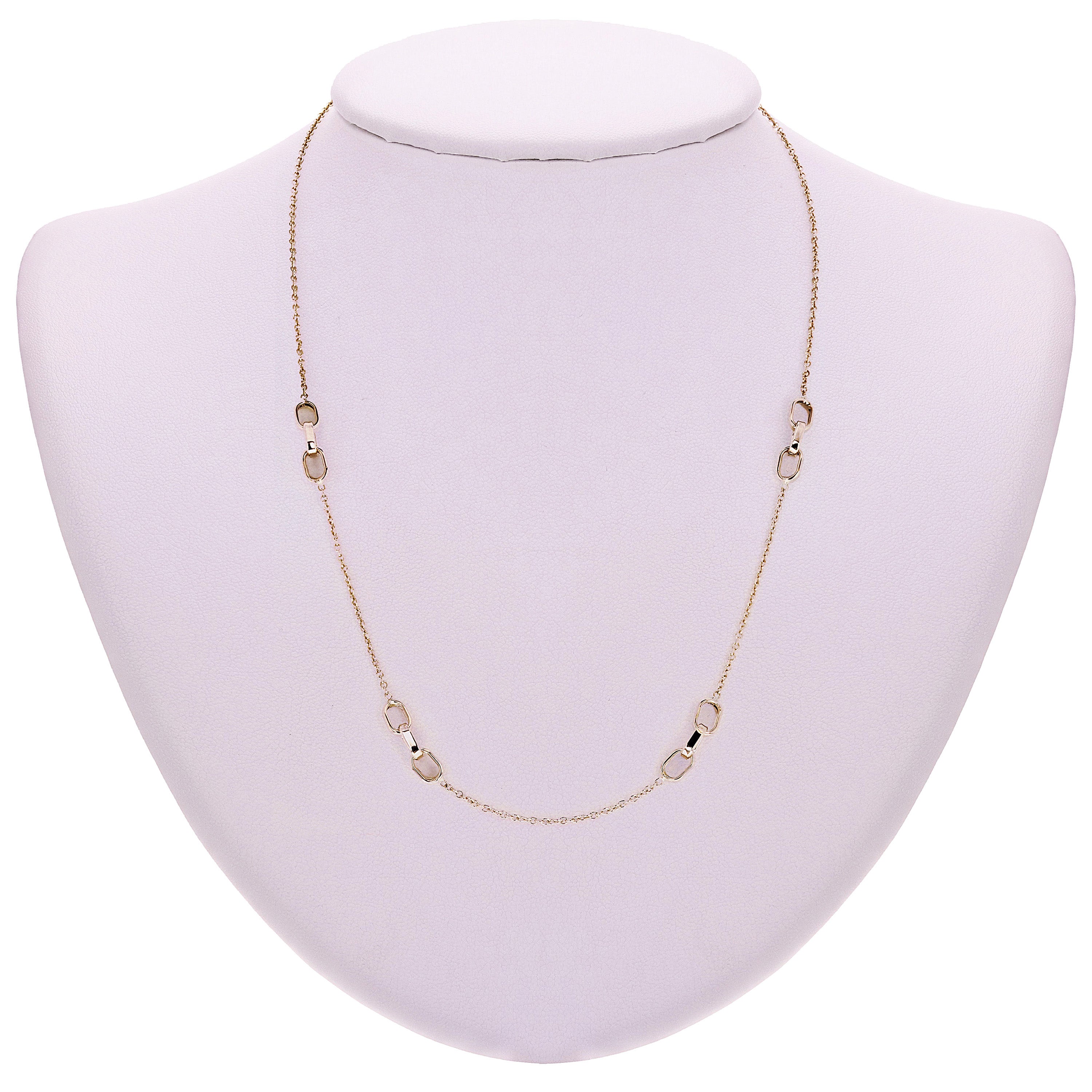 Italian 14k Yellow Gold Oval Charm Rolo Chain Necklace Adj.16.5-17.5" 3.1 grams