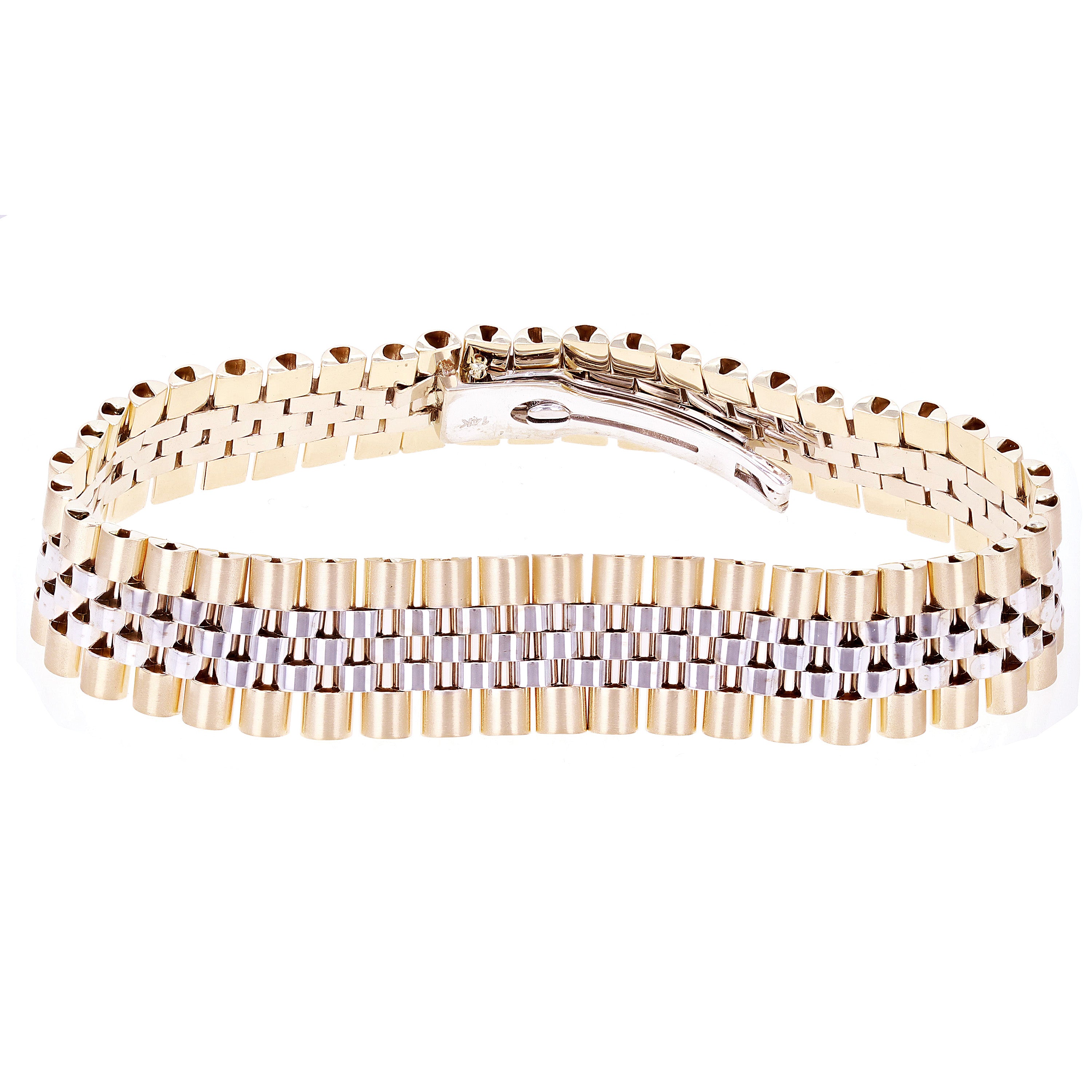 Italian 14k Yellow White or Rose Gold Watch Link Bracelet 8" 15.2mm