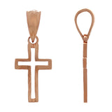 14k Rose Gold Christian Religious Small Open Cross Charm Pendant 0.8gram - White