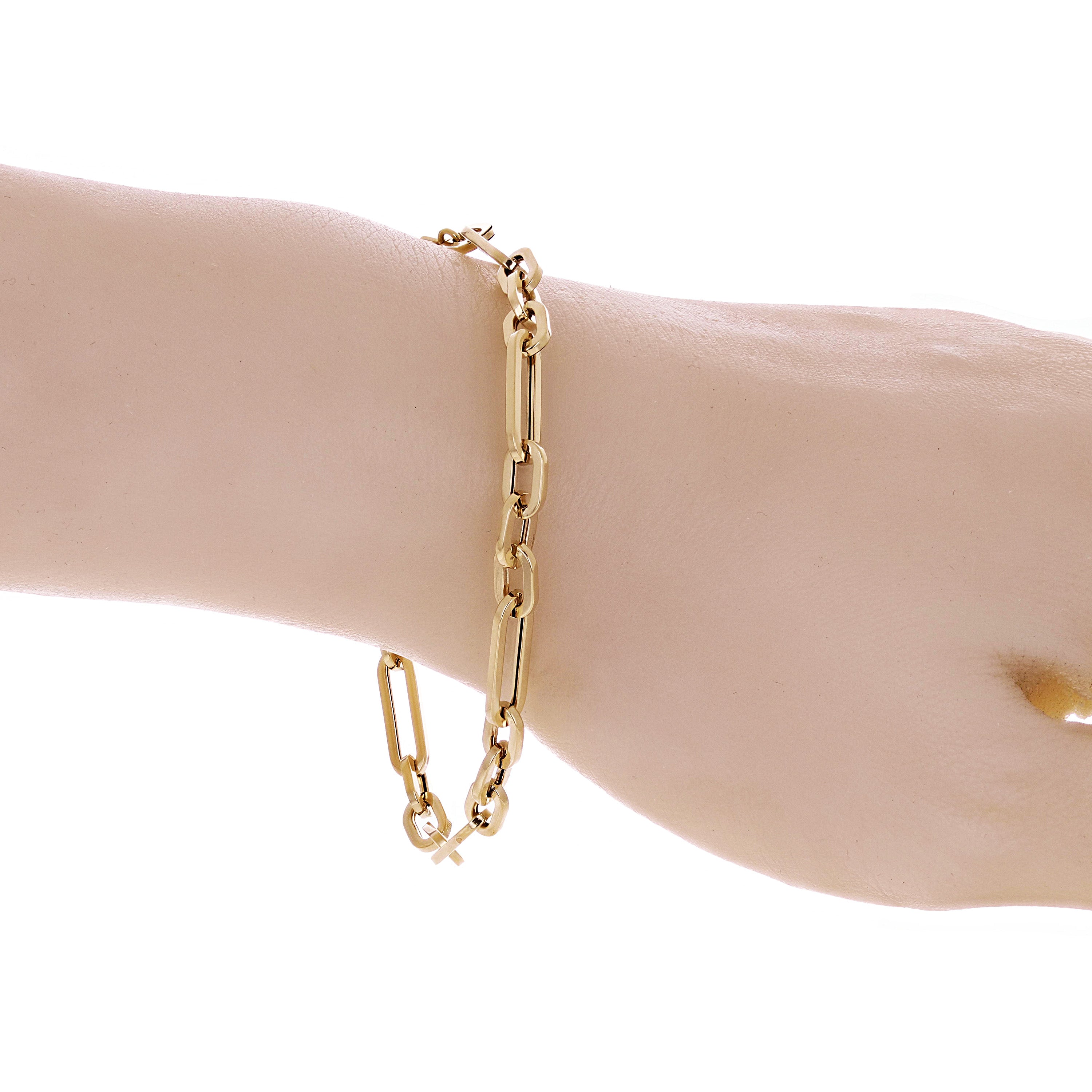 Italian 14k Yellow Gold Hollow Paper Clip Link Chain Bracelet 7.75" 5mm 4.3grams - 7.75" 5mm 4.3 grams