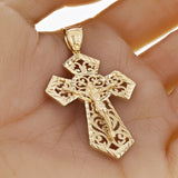 14k Yellow Gold Diamond-Cut Ornate Gothic Crucifix Cross Pendant 2.4" 6.6 grams