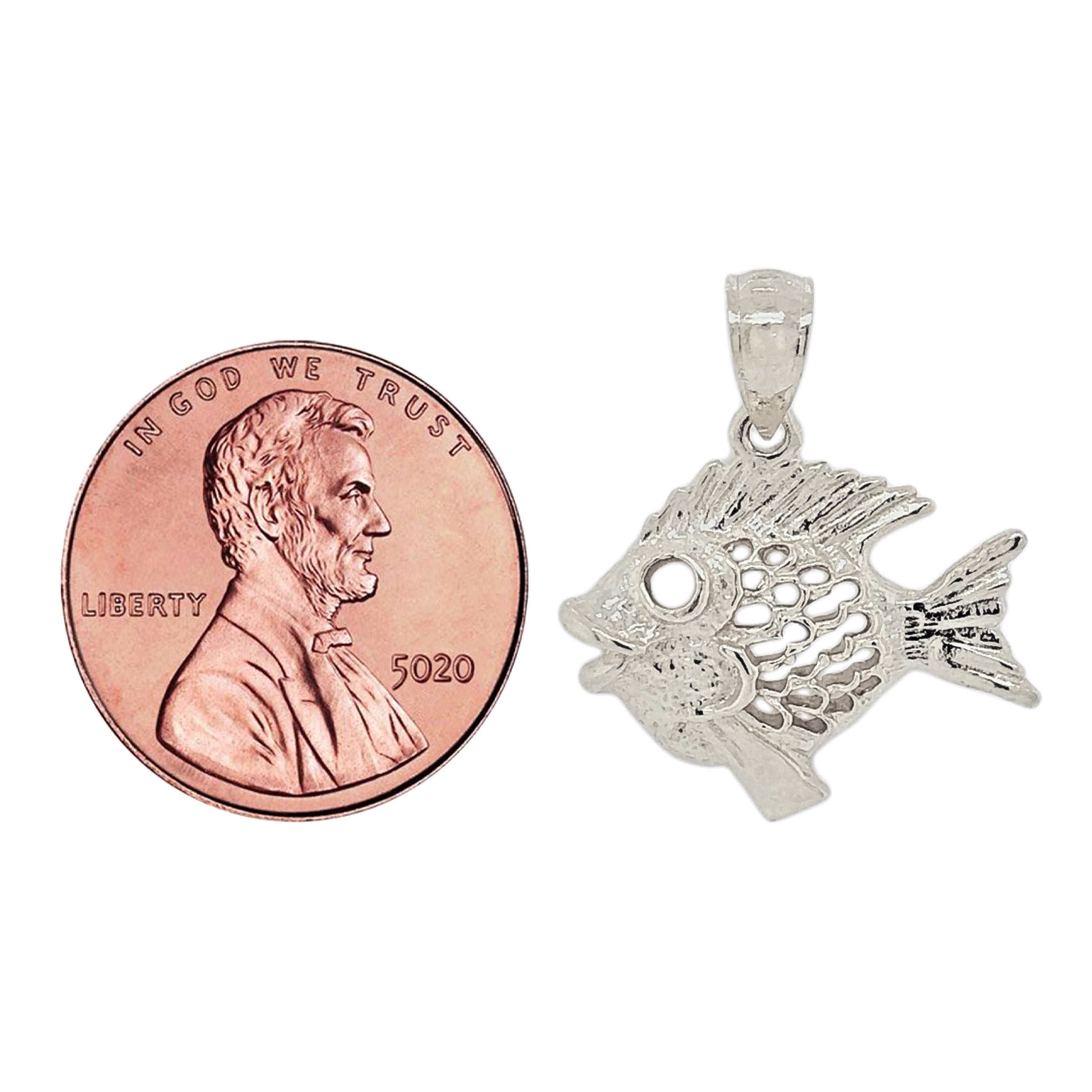 14k White Gold Sea Life Discus Fish Pendant - White