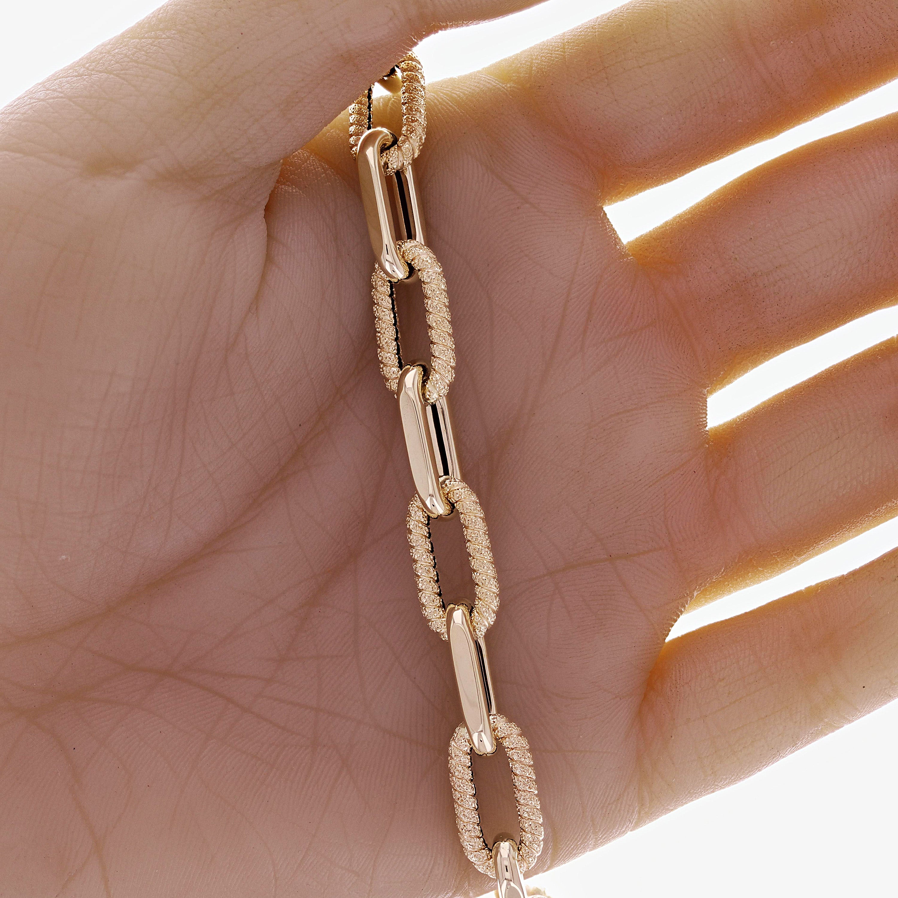 Italian 14k Yellow Gold Plain & Rope Paper Clip Link Bracelet 7.75" 8.7mm 7.1 grams