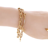 Italian 14k Yellow Gold Double U Shape Hardwear Link Charm Bracelet with CZ 8" - 8" 12.8 grams