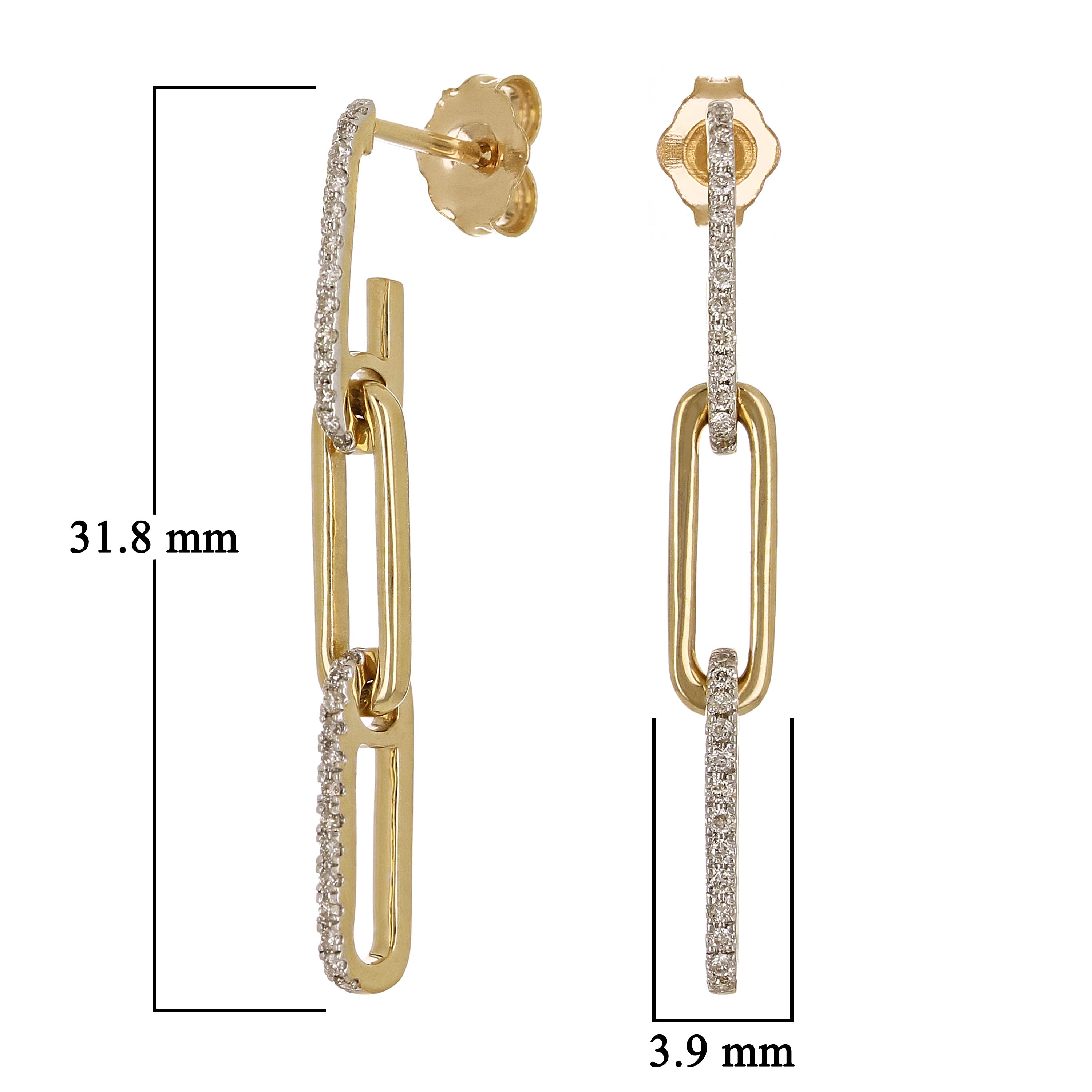14k Yellow Gold 0.16ctw Diamond Paper Clip Dangling Earrings 1.3" 2.6 grams